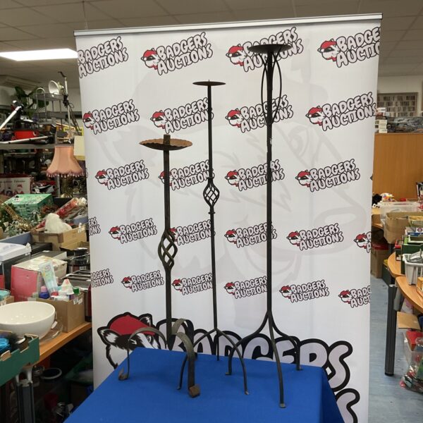 Vintage wrought iron candle holders lot for home decor.
