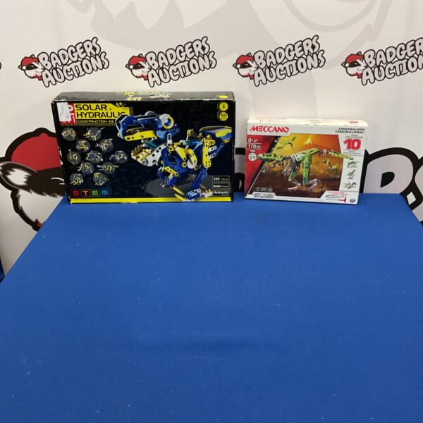 Meccano Solar Hydraulic Dinosaur kit in box, construction toy.