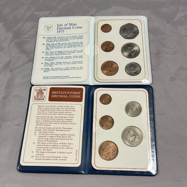 British decimal coins from the Isle of Man, collectible currency.