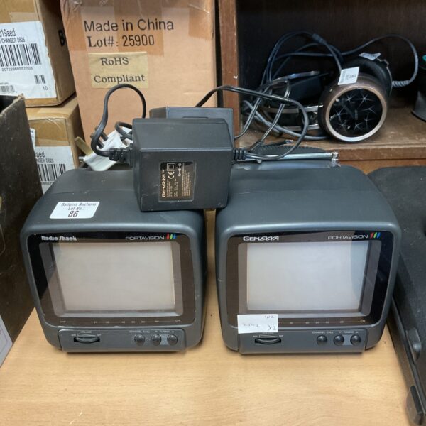 Vintage Radio Shack and Genexxa Portavision monitors in as-found condition.