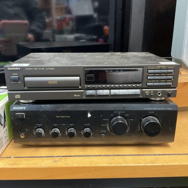 Vintage Sony ta-fe230 amplifier and Technics sl-pg420a CD player stereo system.
