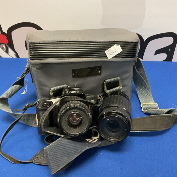 Vintage Canon EOS 1000F camera with lens for film photography.