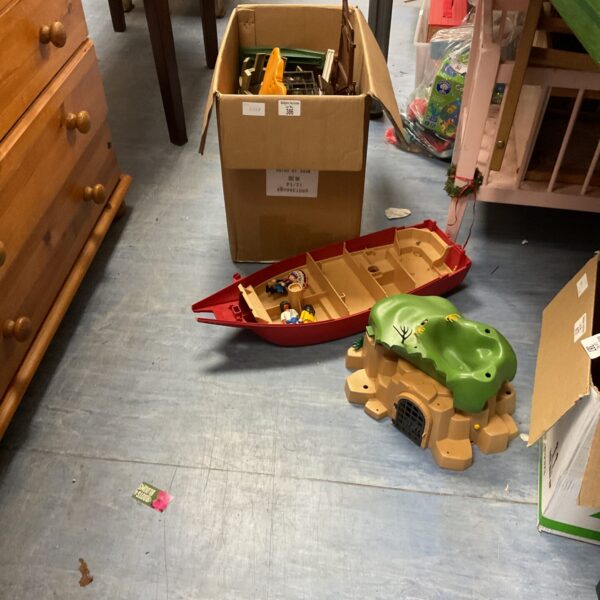 Vintage Playmobile pirate ship in used condition.