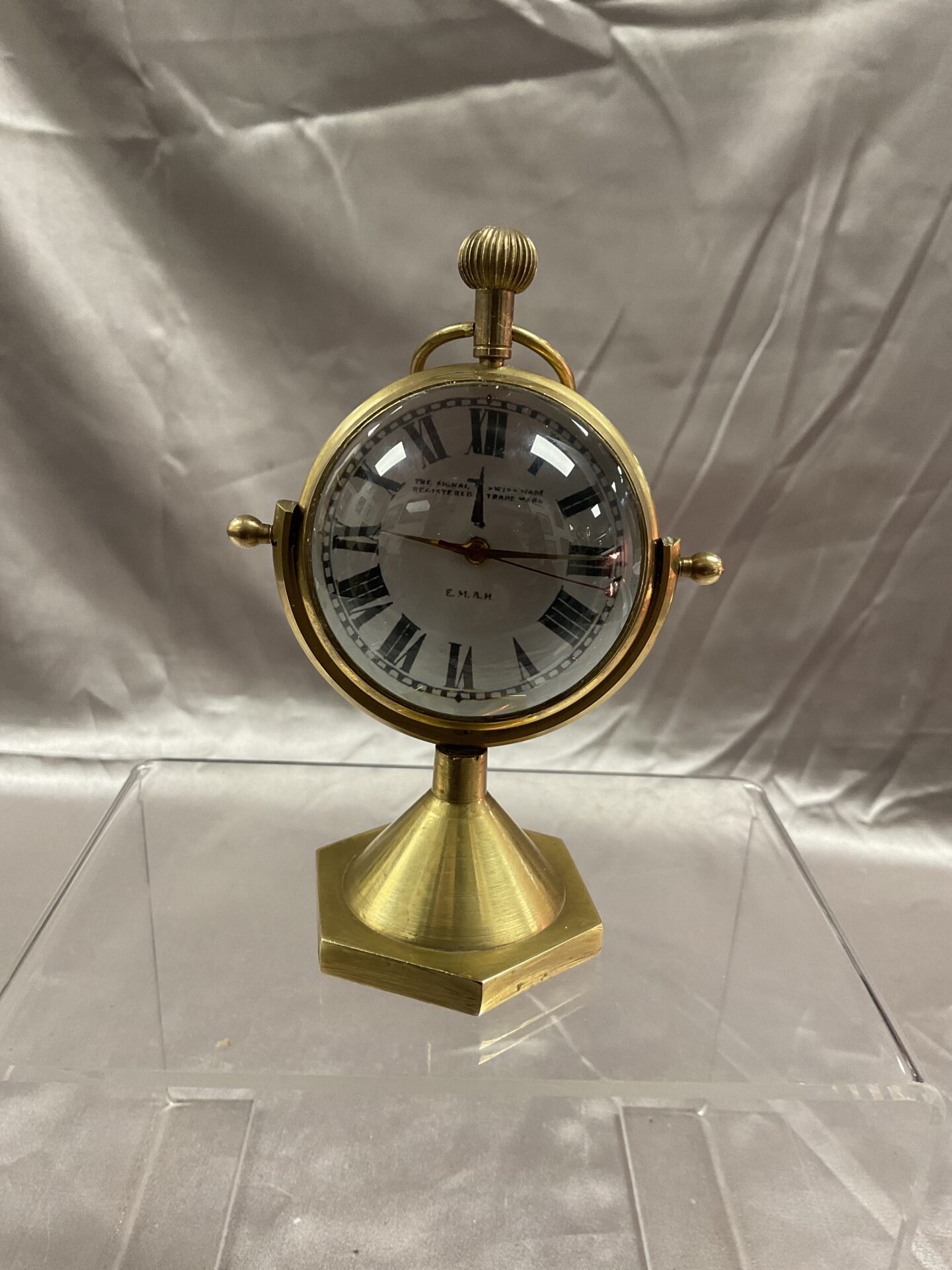 777 swiss made 4.5” brass globe clock 1940s