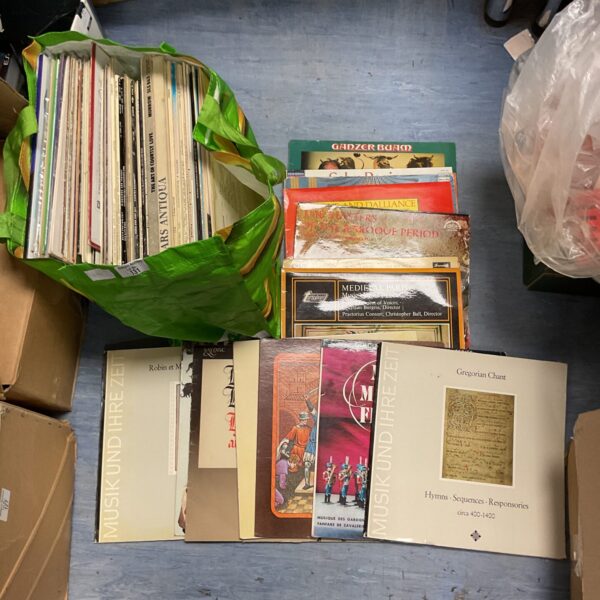 Assortment of vintage vinyl records in a lot.