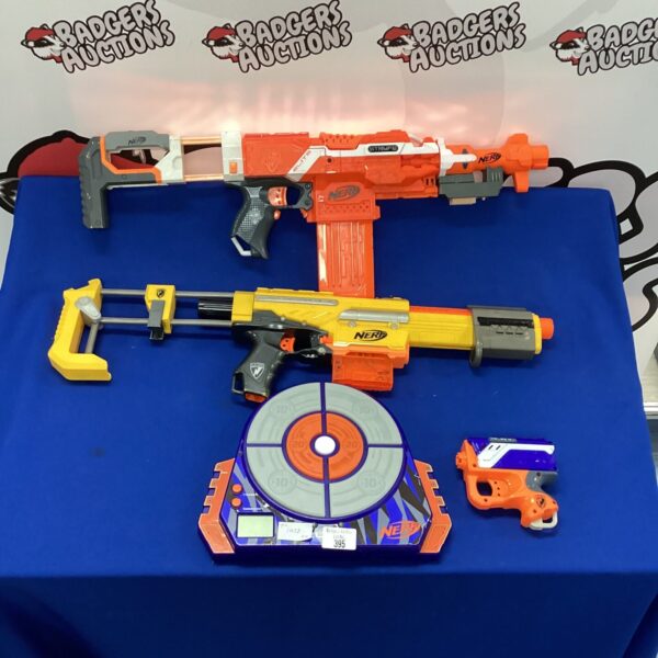 Nerf gun set with folding target for outdoor play.