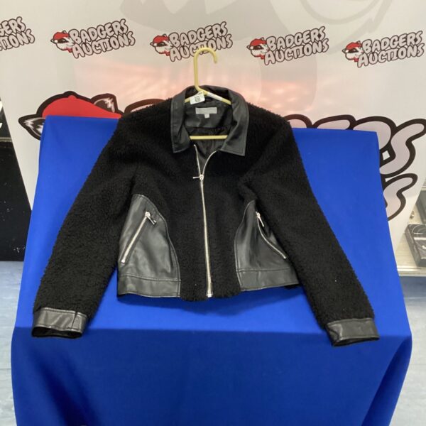 Black Redherring jacket size 12 with faux fur collar.