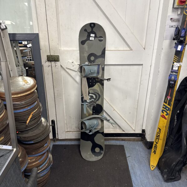 Rio snowboard with Preston bindings for winter sports.