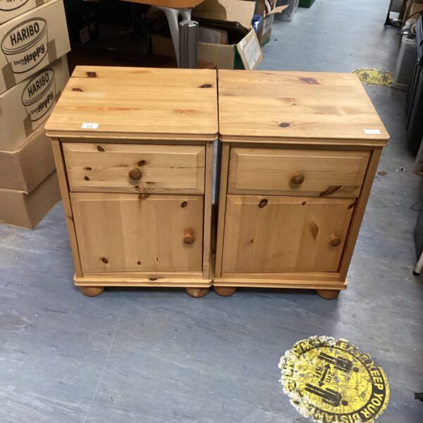 Pair of vintage pine bedside cabinets with drawers.