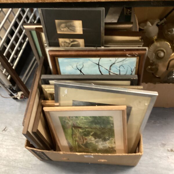 Large collection of assorted framed art and vintage paintings.