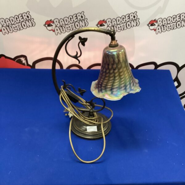 Vintage Tiffany style table lamp with stained glass shade.