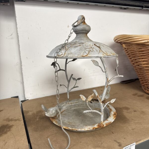 Wrought iron bird hanging water tray - rusty