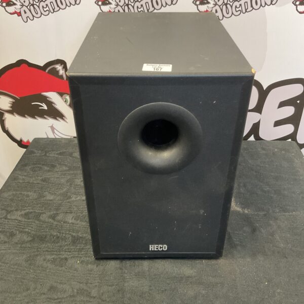 Black Heco Megaspace subwoofer with front-facing driver.