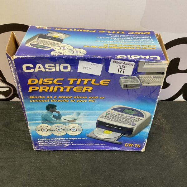 Vintage Casio CW-71 disc title printer in original packaging.