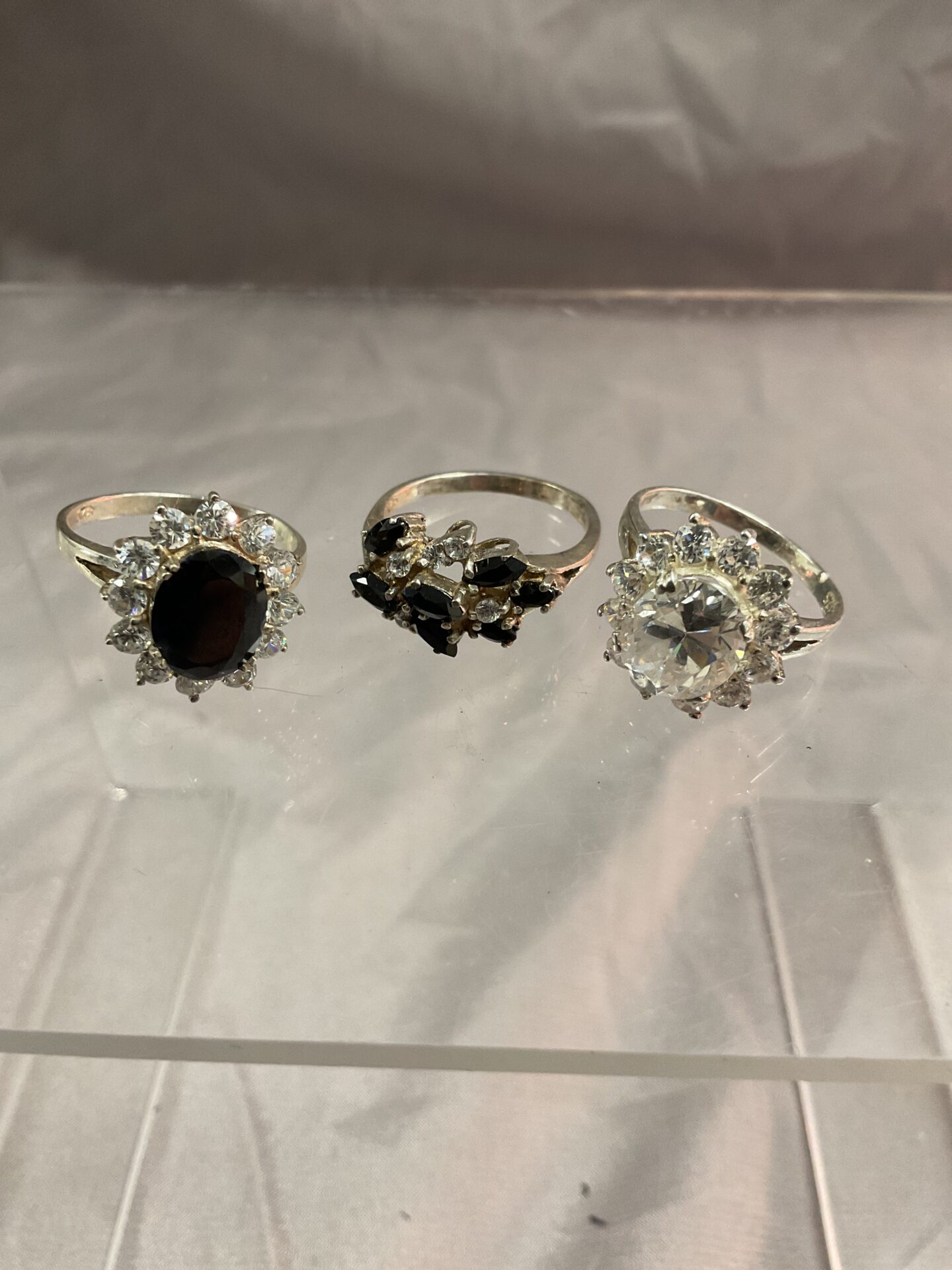 824 Three 925 silver stone set rings sizes NO P