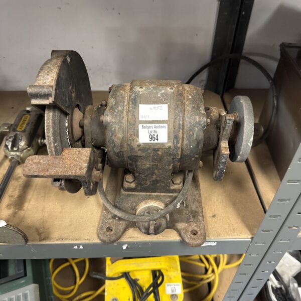 Vintage Stanley bench grinder for metalworking and sharpening.