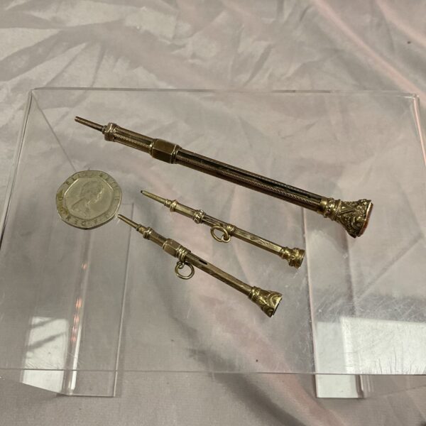 Gilded antique chatelaine pencils, Victorian writing accessories.