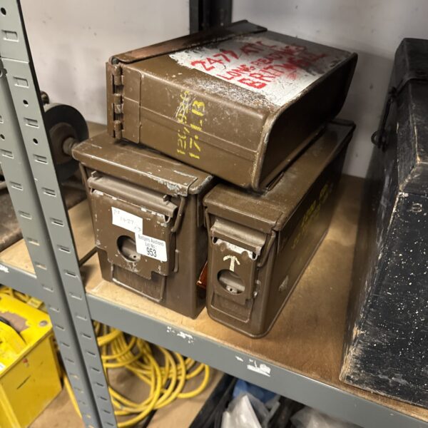 Lot of three vintage metal ammo tins for storage and collecting.