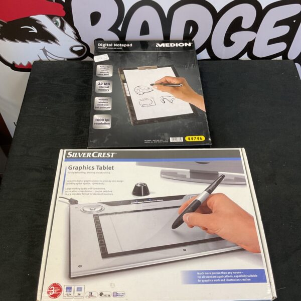 Silvercrest graphics tablet with pen and packaging.