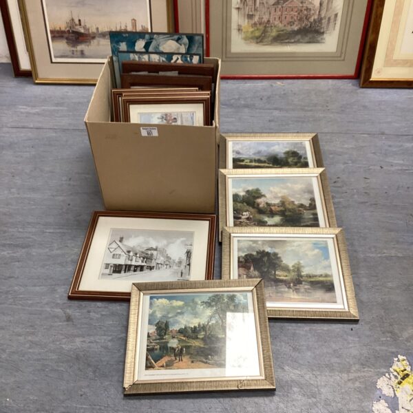 Lot of framed prints and photographs including John Constable artwork.