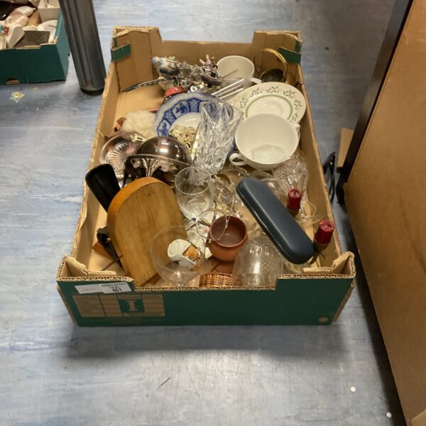 Mixed lot of vintage silverplate, glassware, and pewter items.