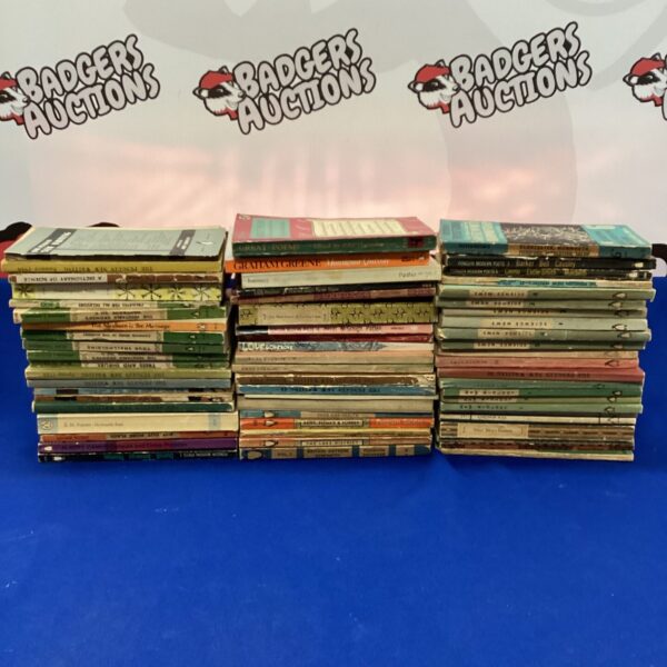 Lot of vintage Penguin books, collectible paperbacks.
