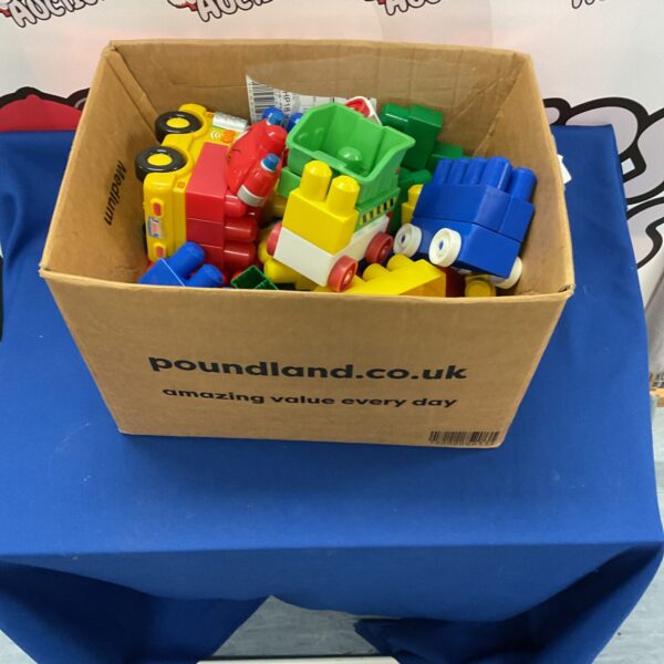 Colourful Mega Bloks building blocks in a toy lot.