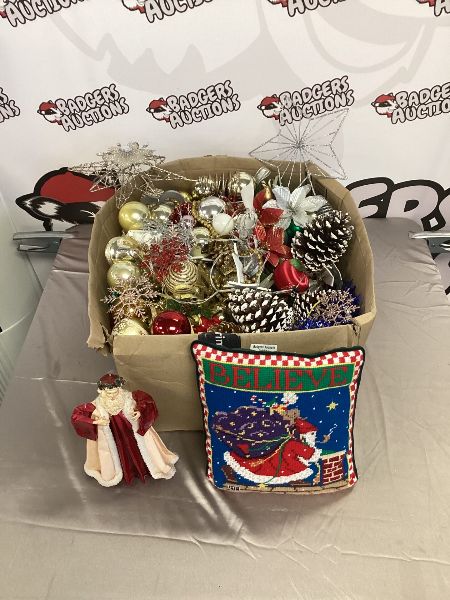 590 Box full of Christmas tree decorations
