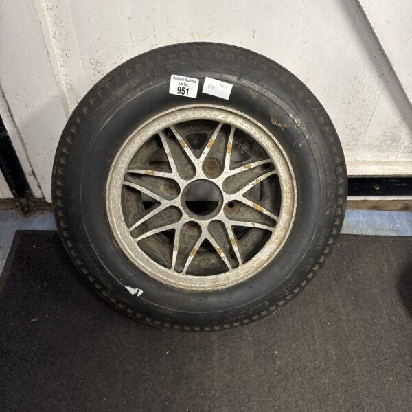 Classic Mini Cosmic alloy wheel with tyre fitted.