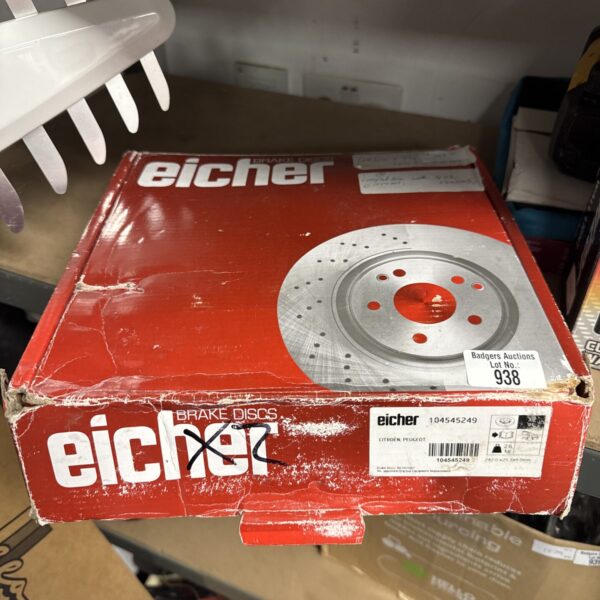 Pair of new Eicher brake discs in original packaging.