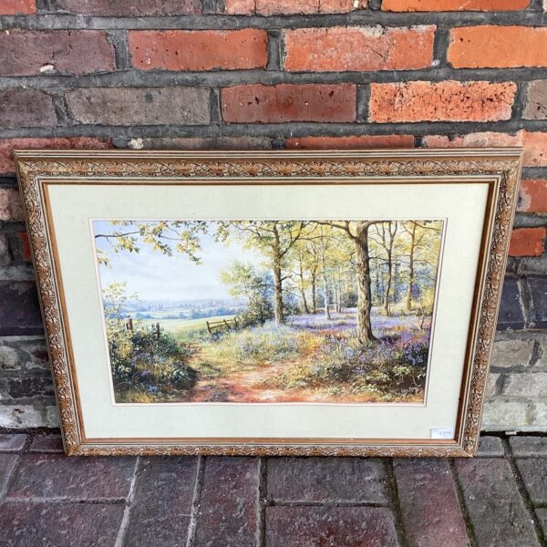 Framed Colin Vokes print of a summer woodland scene.