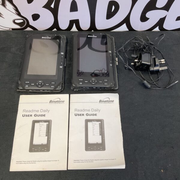 Pair of vintage Binatone ebook readers for digital reading.