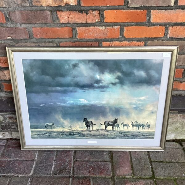 Dramatic David Shepherd print of elephants in a storm over Amboseli.