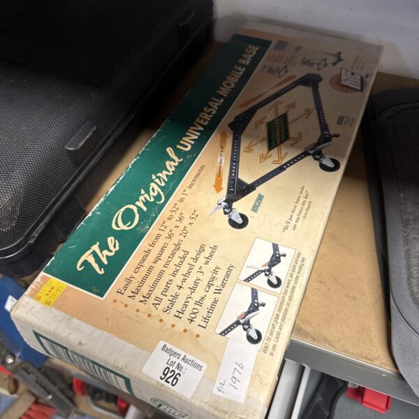 Adjustable dolly wheel set with four heavy-duty wheels for moving items.