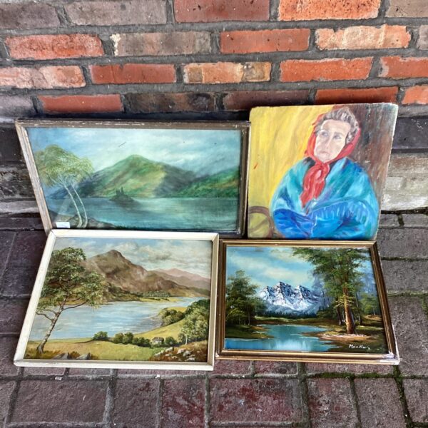 Vintage framed country scene artwork with vibrant colours.