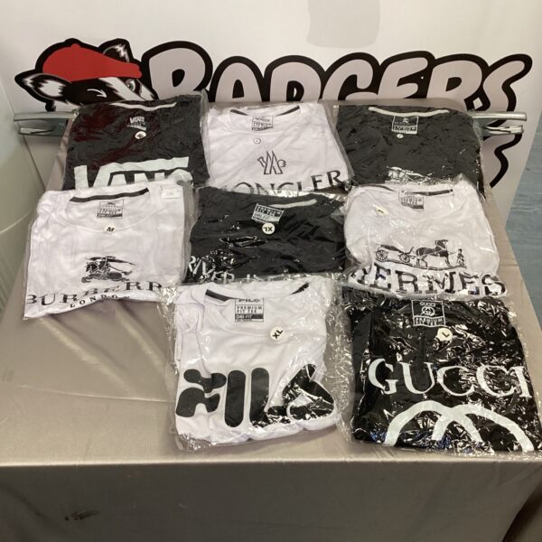 Designer T-shirt bundle featuring Hermes, Gucci, and Burberry inspired designs.