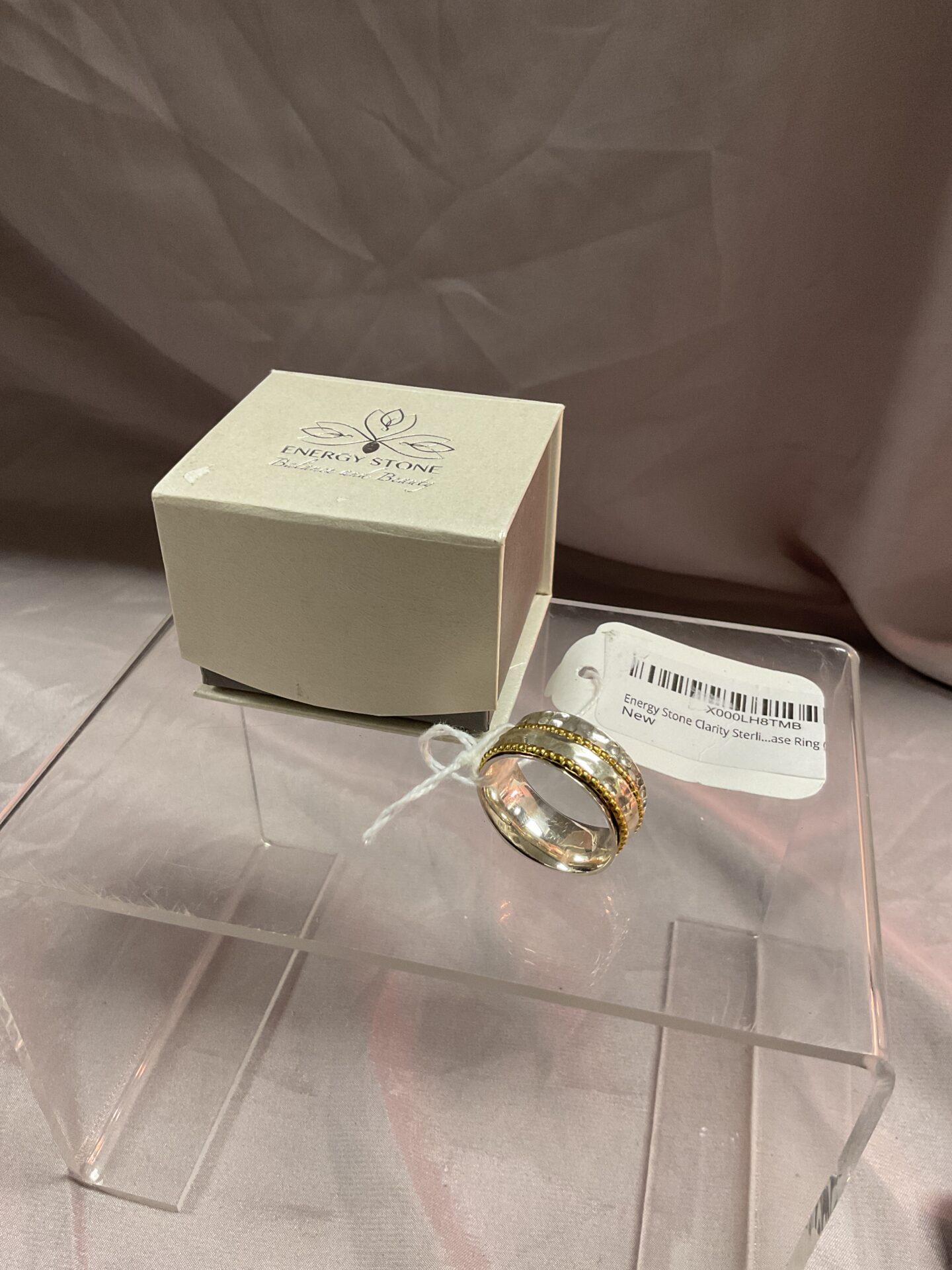 862 Energy stone clarity Sterling silver ring with two spinners size V