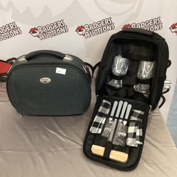 Dark Antler picnic backpack set with picnic ware visible.