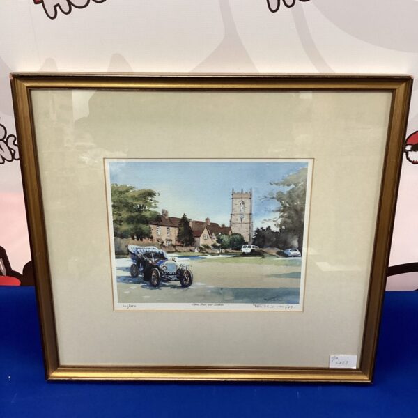 Limited edition print of Cleeve Prior featuring a vintage car.