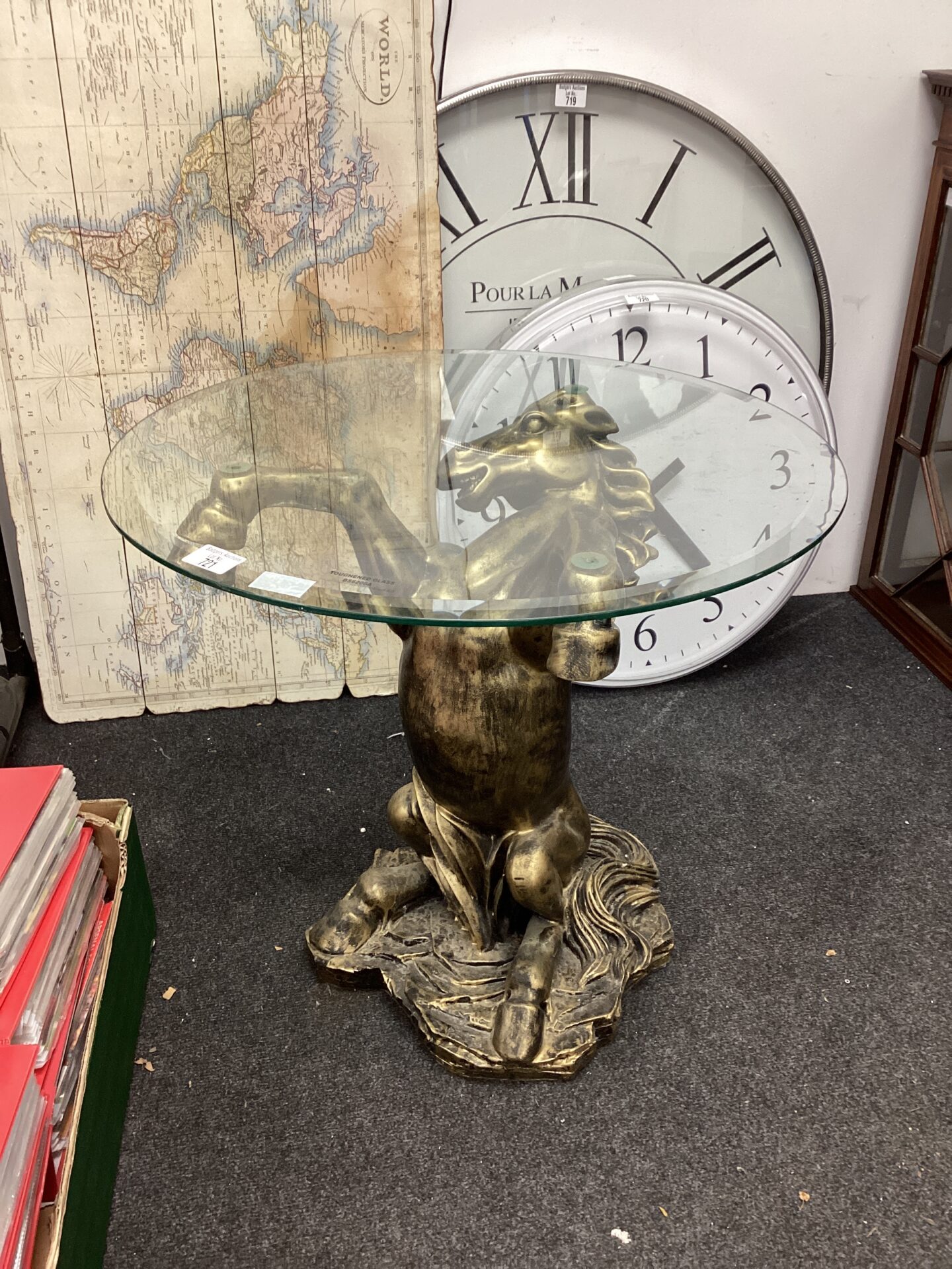 721 Glass topped rearing horse side table