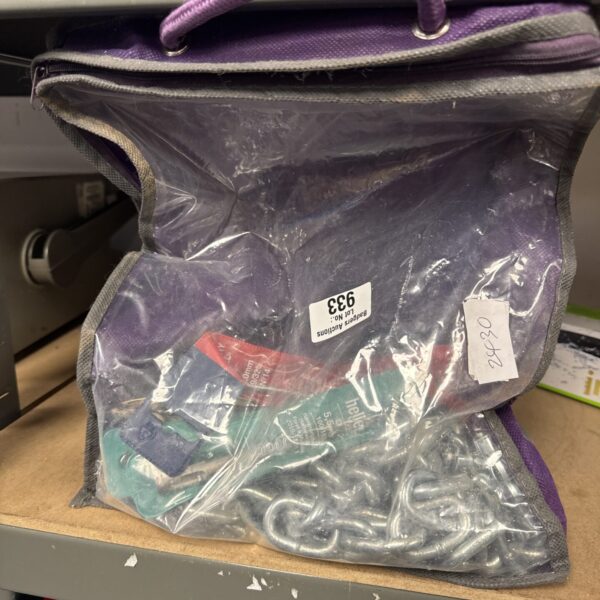 Drill bit set and chain in plastic bag.