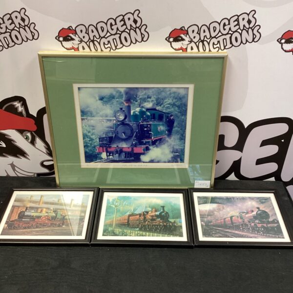 Framed steam train prints and a limited edition David Williams photograph.