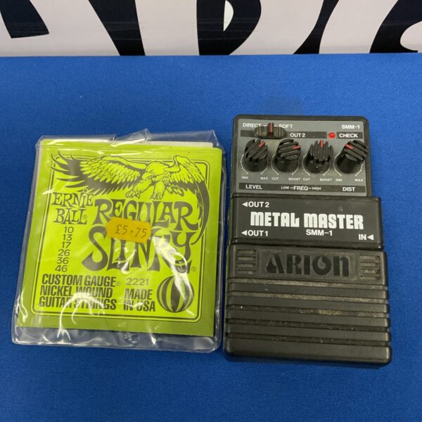 Vintage Arion Metal Master guitar effects pedal with Ernie Ball strings.