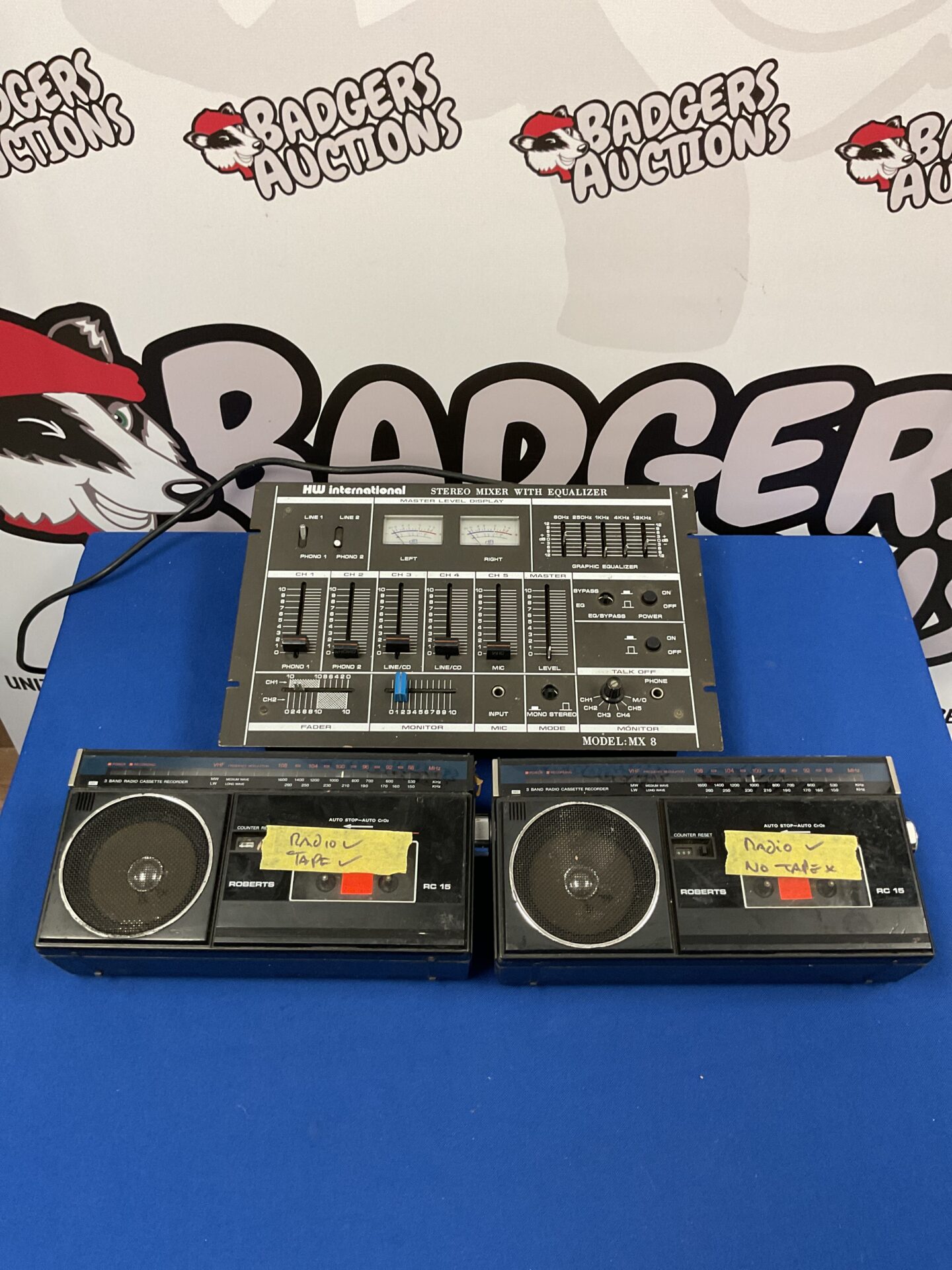 149 HW international DJ mixer with two vintage Robert’s portable tape/radio RC15