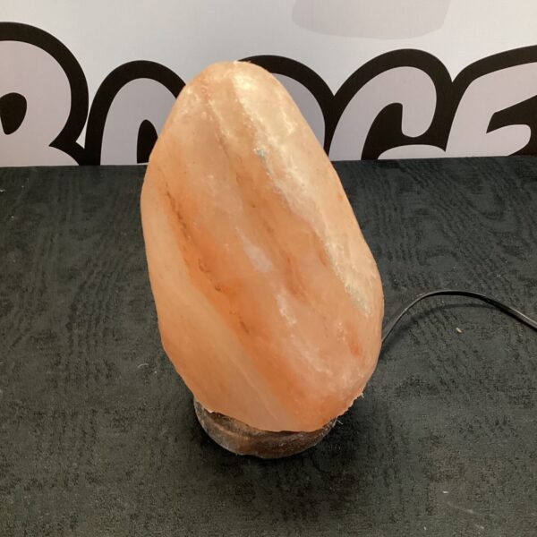 Warm glow from a natural Himalayan salt lamp crystal.