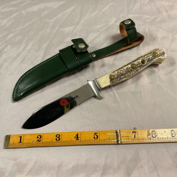 Vintage Tree Brand Arborlito biker knife with horn handle and sheath.