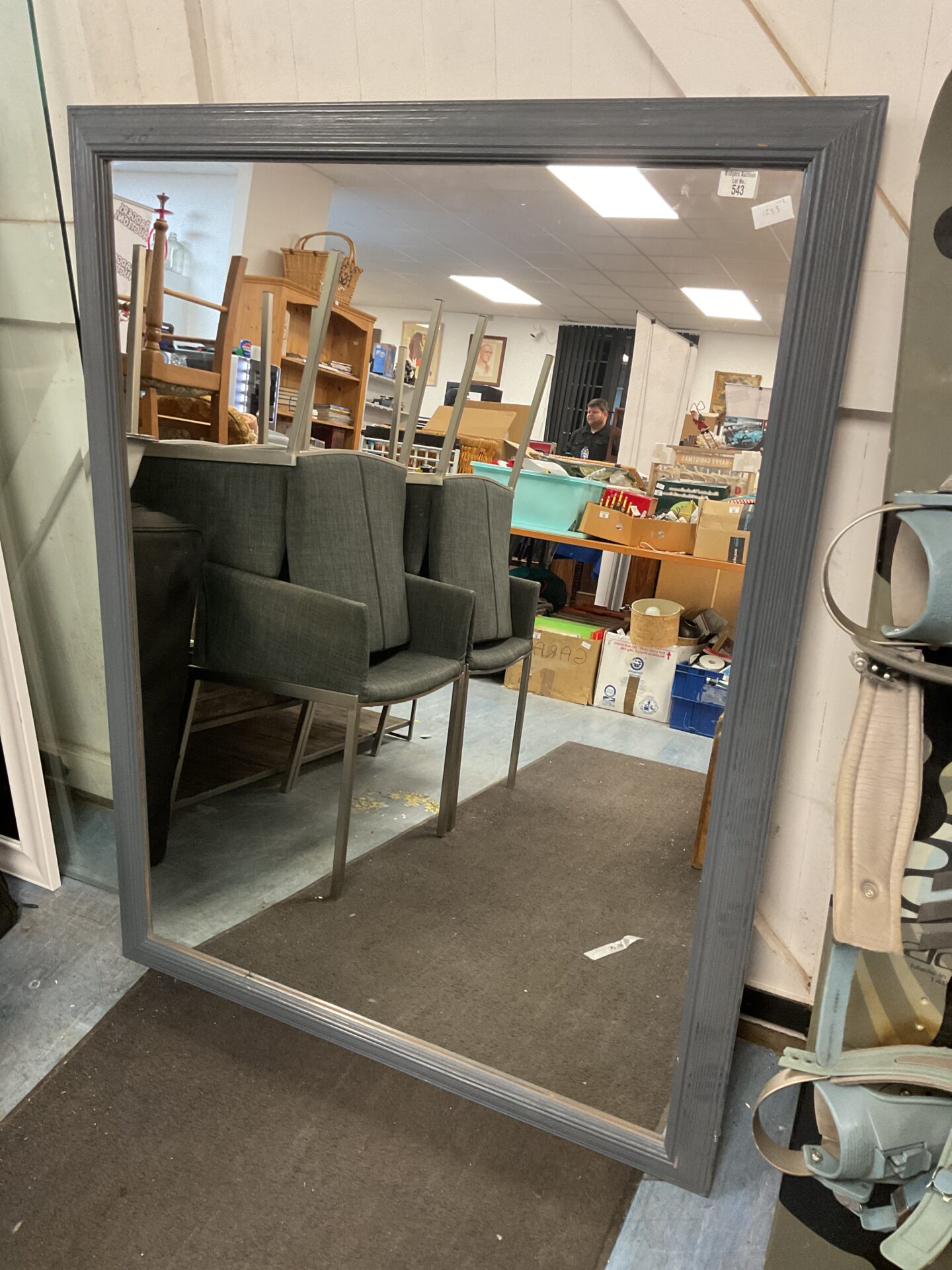 543 40” x 50” rectangular dark grey wooden framed mirror
