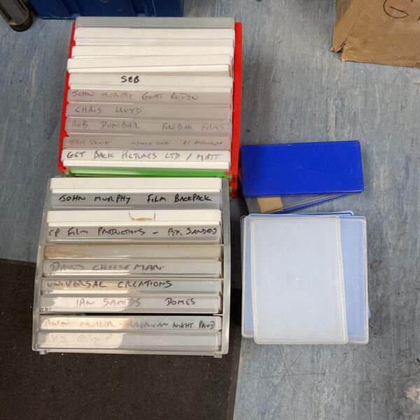 Vintage collector storage rays for film reels.