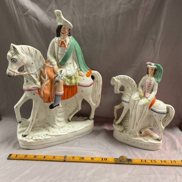Antique Staffordshire flatback figures of Bonny Prince Charles and a princess.