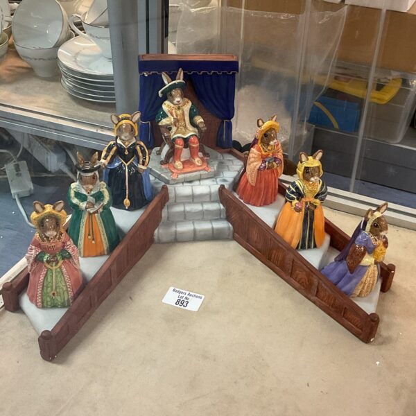 Royal Doulton Bunnykins Henry VIII and his six wives on display.